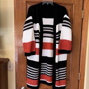 SHEIN Black, White, and Rust Striped Cardigan